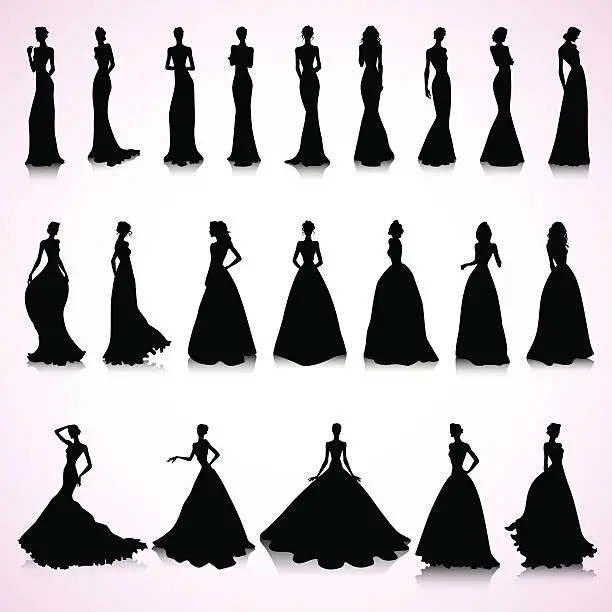 Vector illustration of Set of wedding dresses