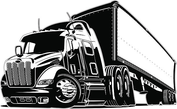 illustrations, cliparts, dessins animés et icônes de cartoon camion semi - - camion blanc