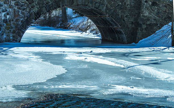 istock Beautiful frozen river under the bridge. 465012684