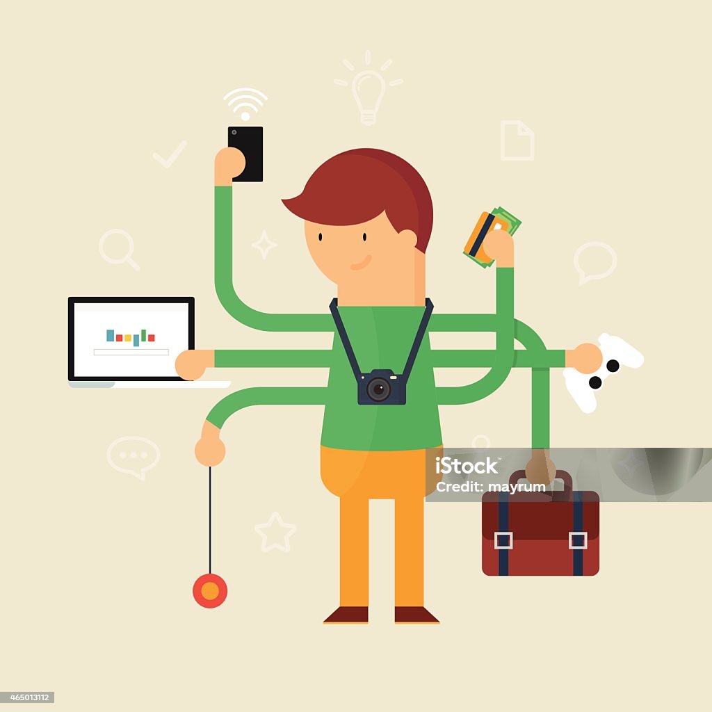 Multi Tasking Man Multitasking Man Vector Illustration Flat Style Stock Illustration ...