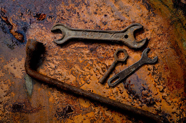 istock Background of very rusty wrenches on metal 465016298