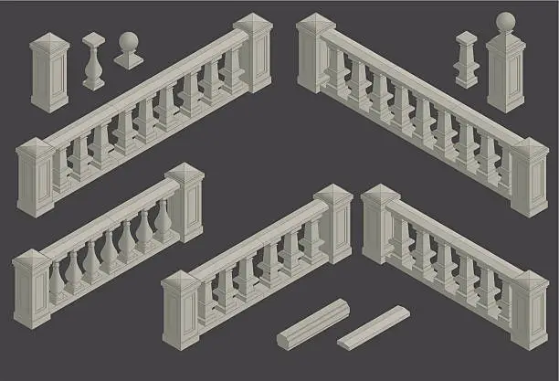 Vector illustration of set of architectural element balustrade, vector