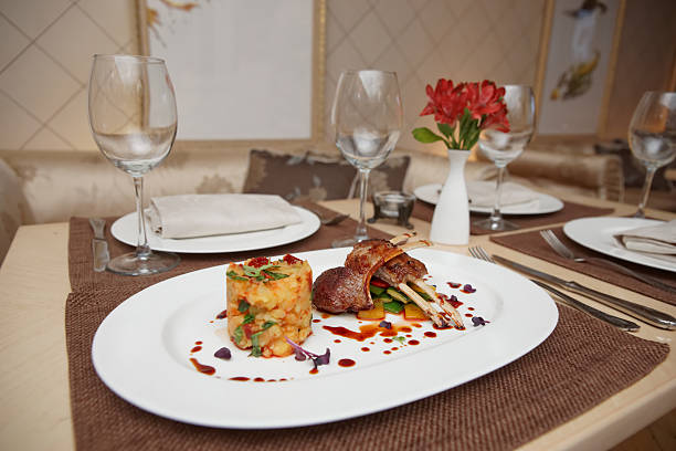 istock Grilled rack of lamb with potatoes and vegetables 465017499