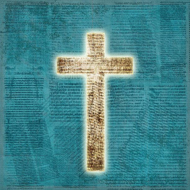 istock Glowing holy cross on abstract paper background 465020254