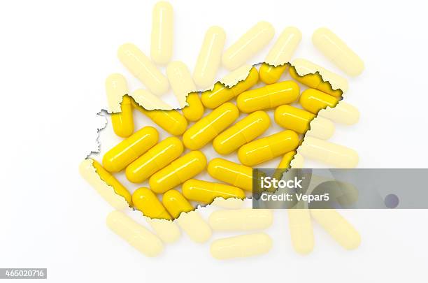 Outline Map Of Hungary With Pills Stock Photo - Download Image Now - 2015, Antibiotic, Birth Control Pill