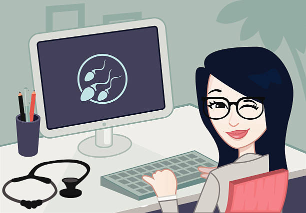 illustrazioni stock, clip art, cartoni animati e icone di tendenza di medico donna con un computer - human sperm pregnancy test artificial insemination human pregnancy