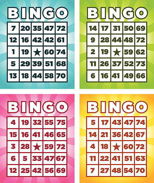 Four different colored bingo cards Colorful vector set of bingo cards. bingo equipment stock illustrations