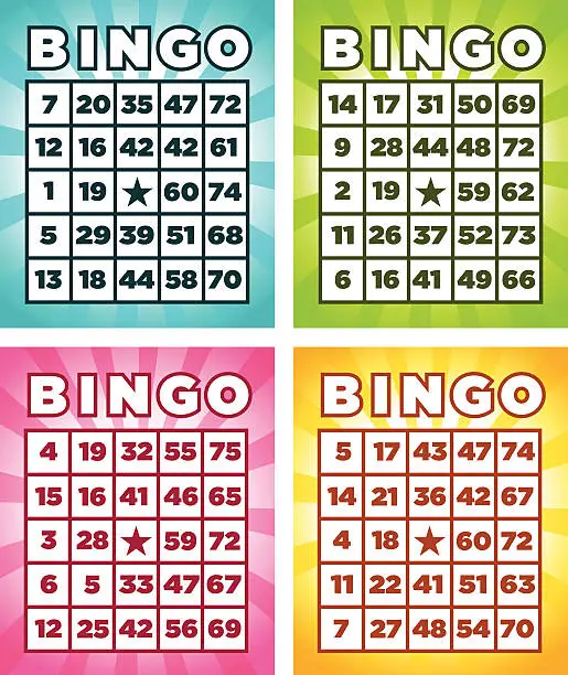 Vector illustration of Four different colored bingo cards