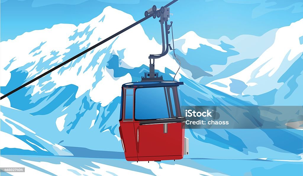Cableway in Swiss Alps Cableway in Swiss Alps at winter.  Overhead Cable Car stock vector