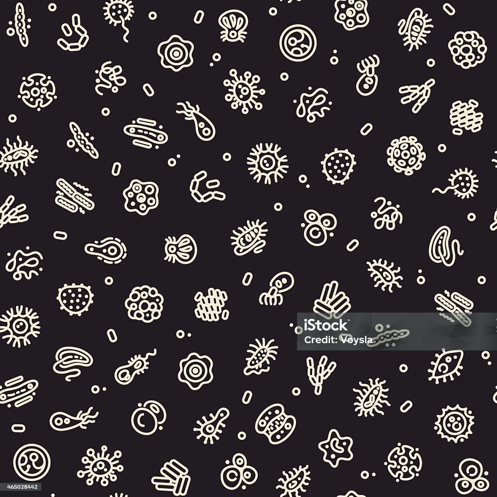 Dark Seamless Pattern with Bacteria and Germs Dark Seamless Pattern with Bacteria and Germs for Medical Design. Editable pattern in swatches. Clipping paths included in additional jpg format. Bacterium stock vector