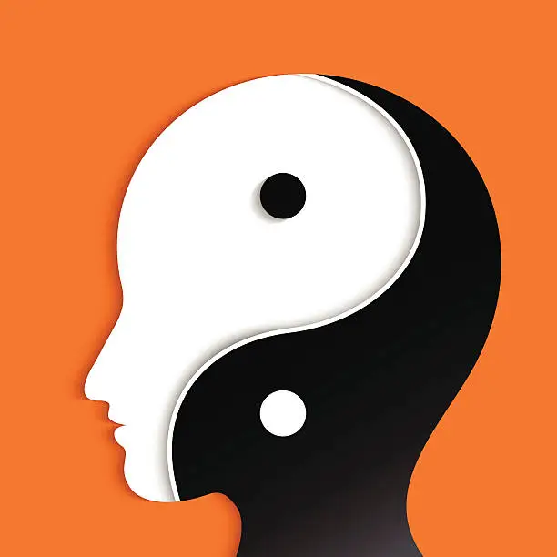 Vector illustration of Head silhouette with a ying yang