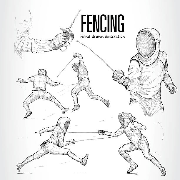 illustration of Fencing. Hand drawn. illustration of Fencing. Hand drawn.  fencing sport stock illustrations