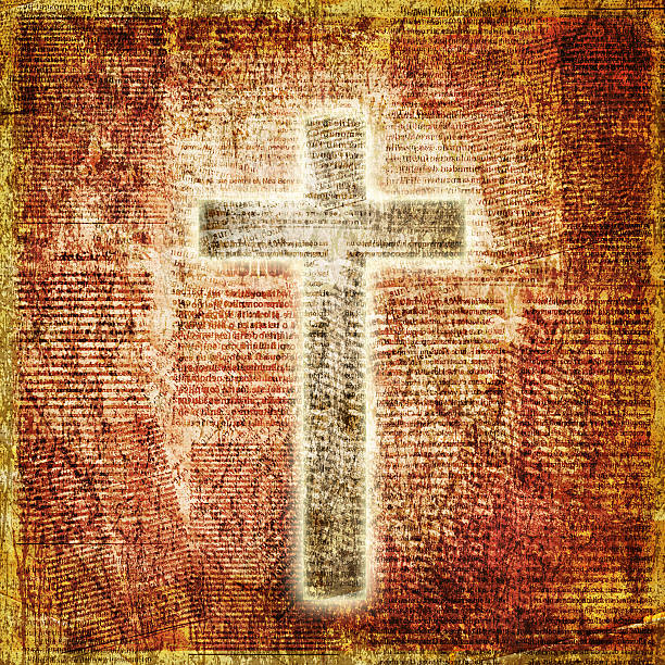 istock Glowing holy cross on abstract paper background 465030586