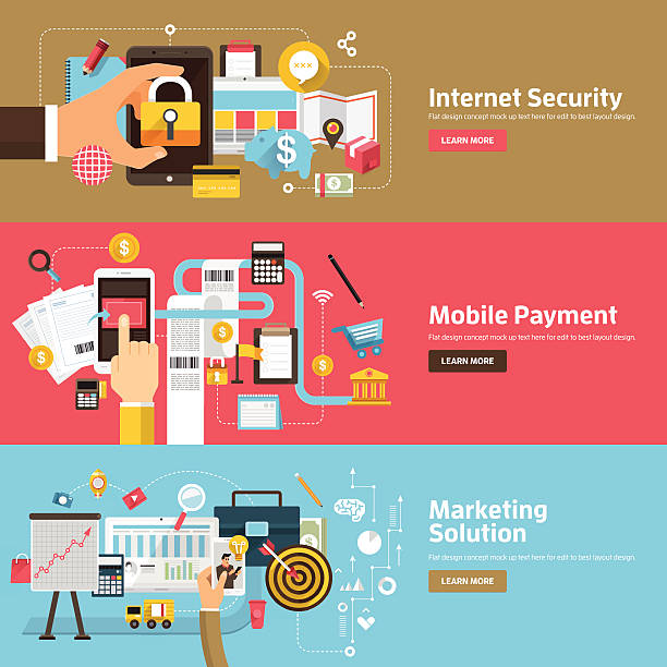 Flat Design Business Issue Flat design concepts for Internet Security, Mobile Payment, Marketing Solution. Concepts for web banners and promotional materials. payment solution stock illustrations