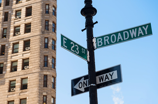 Broadway and E23 St sign in New York City. Taken with Nikon D800 and developed from Raw