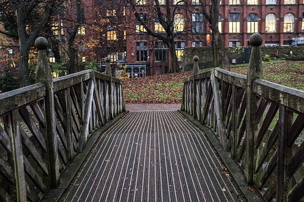 Wooden bridge at Weston Park in Sheffield UK