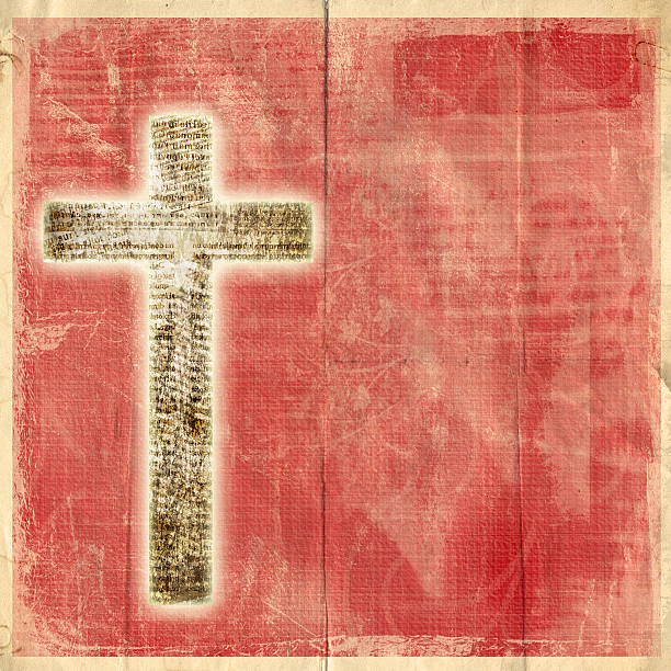 istock Glowing holy cross on abstract paper background 465032394
