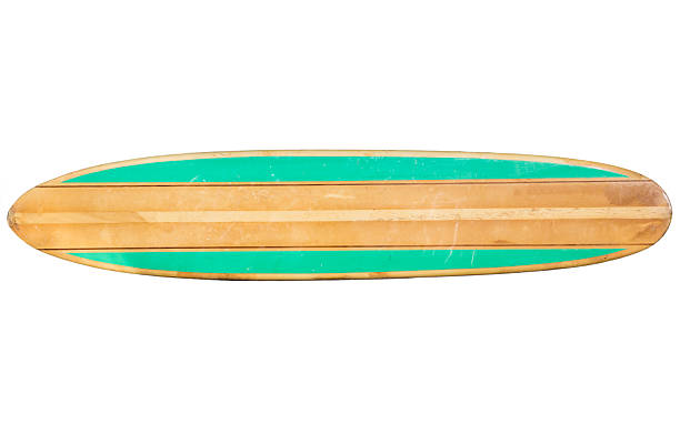 Vintage 1960s surfboard that is teal on the sides Vintage 60's Surfboard top isolated on white background surfboard stock pictures, royalty-free photos & images