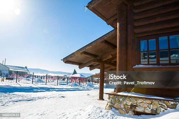 House Of Wooden Logs Stock Photo - Download Image Now - 2015, Architecture, Blue