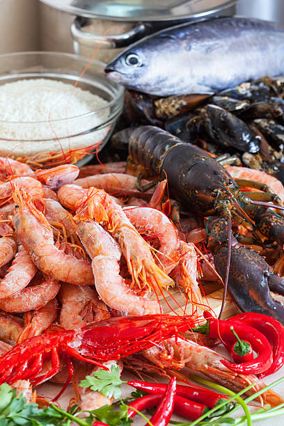 istock Fresh uncooked sea food specialties 465034217