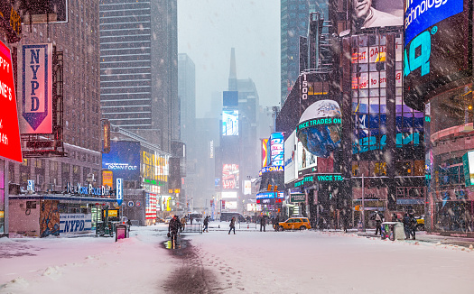 Time Square in snow storm early morning, New York, USA. Taken with Nikon D800 and developed from Raw