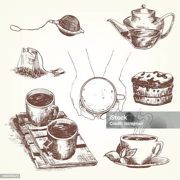 Tea Set Stock Illustration - Download Image Now - Old-fashioned, Retro Style, Tea Cup