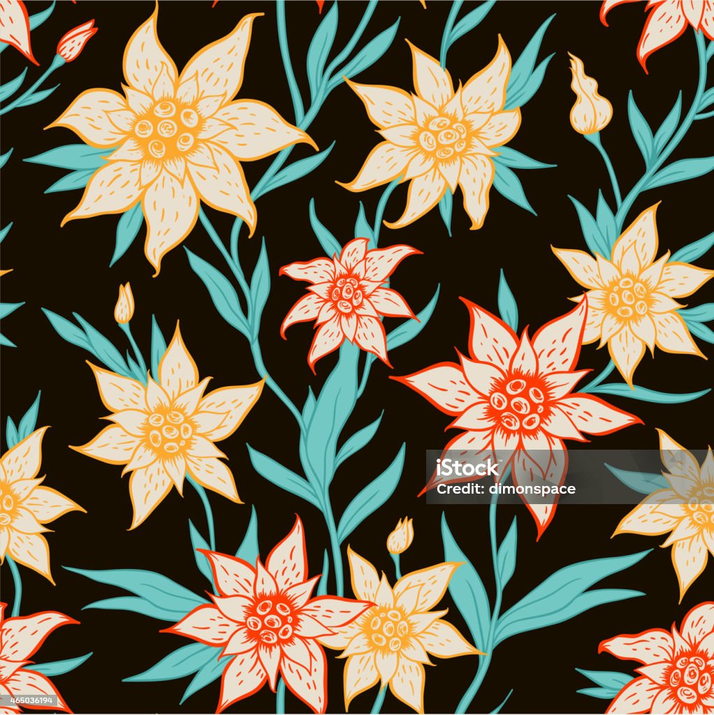 Seamless pattern with orange flowers Vector seamless pattern with orange flowers on a black background Black Background stock vector