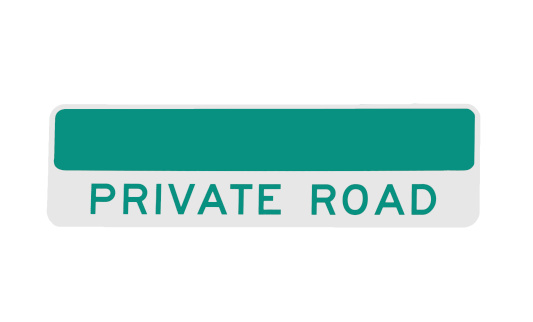 road sign - private road, green on white