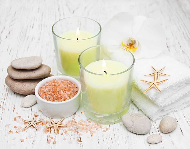 istock Candles, orcids and towels 465038132