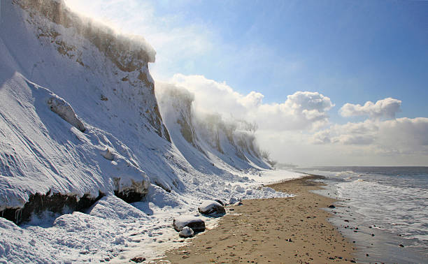 Blizzard on the cliffs, Baltic Sea, Germany stock photo