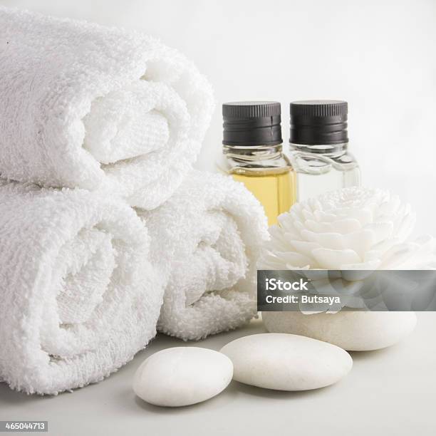 Spa Setting With Towels In Bath Room Stock Photo - Download Image Now - Alternative Therapy, Aromatherapy, Bathroom