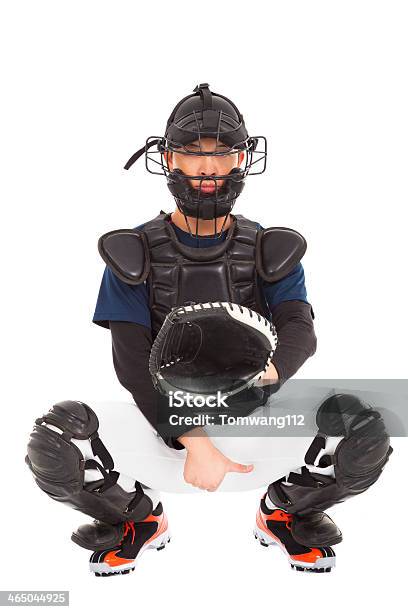 Baseball Player Catcher Showing Direction Secret Signal Stock Photo - Download Image Now