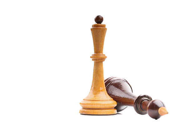 istock Two wooden chess pieces alone isolated on white 465047324
