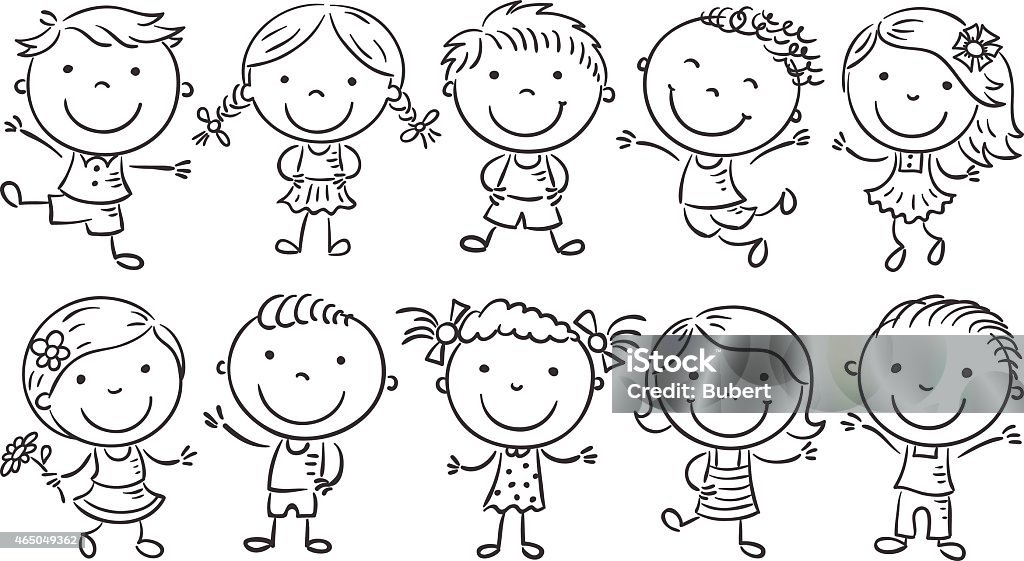 Ten Happy Cartoon Kids Outline Stock Illustration - Download Image Now -  Child, Drawing - Art Product, Cartoon - iStock