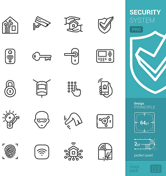 illustrations, cliparts, dessins animés et icônes de home système de sécurité vecteur icônes-pack pro - blocked door