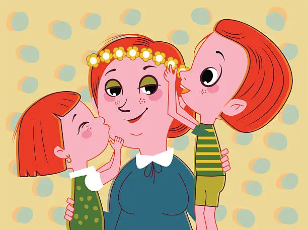 Vector illustration of Mother and children