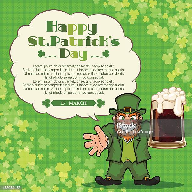 Ilustración de St Patricks Day Background Leprechaun Y Cerveza y más Vectores Libres de Derechos de 2015