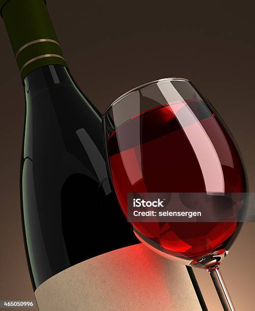 Wineglass And Bottle Closeup Stock Photo - Download Image Now - 2015, Alcohol - Drink, Black Color