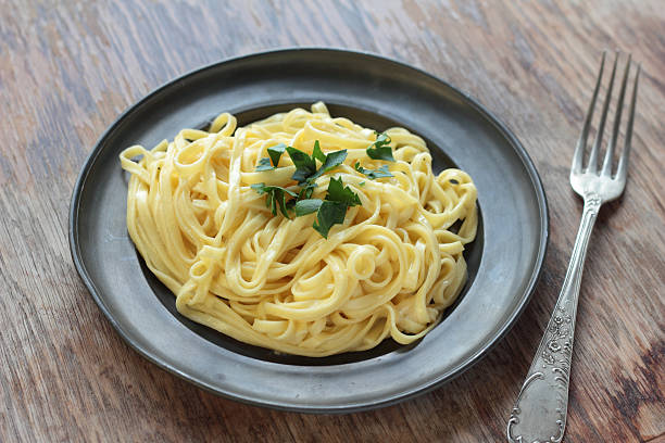 Fettuccine alfredo. stock photo