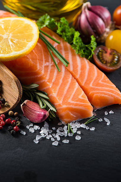 istock Portion of fresh salmon with spices,herbs and vegetables 465053938