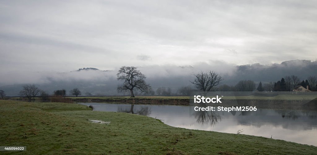 Fondo azul con misty lake - Foto de stock de 2015 libre de derechos