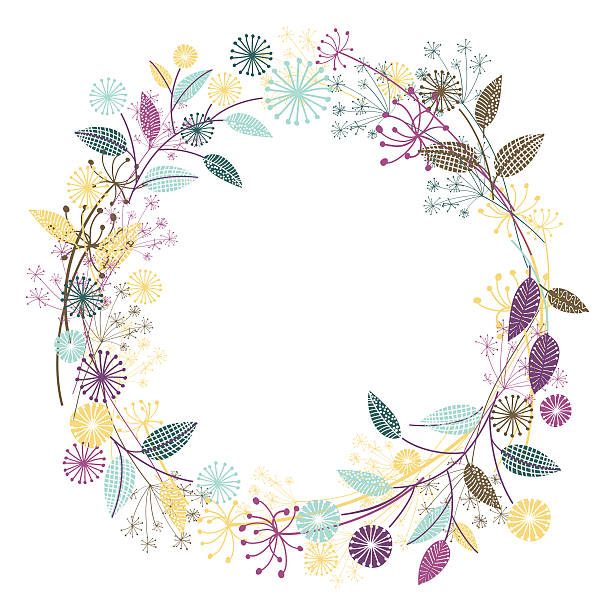 stockillustraties, clipart, cartoons en iconen met wildflowers garden wreath - dandelion white background