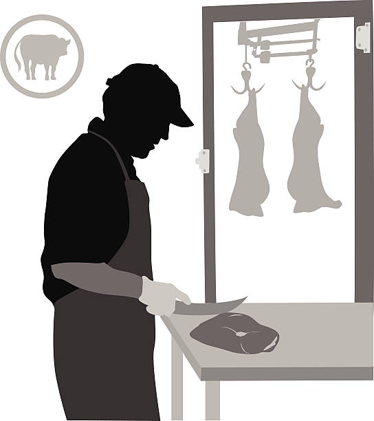 ButchersSeal A butcher is cutting meat with a knife meat silhouettes stock illustrations