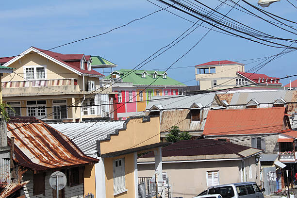 istock Rooftops and Wires in Roseau 465055295