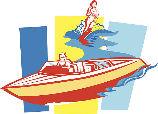 illustrazioni stock, clip art, cartoni animati e icone di tendenza di motoscafo sci d'acqua c - water ski