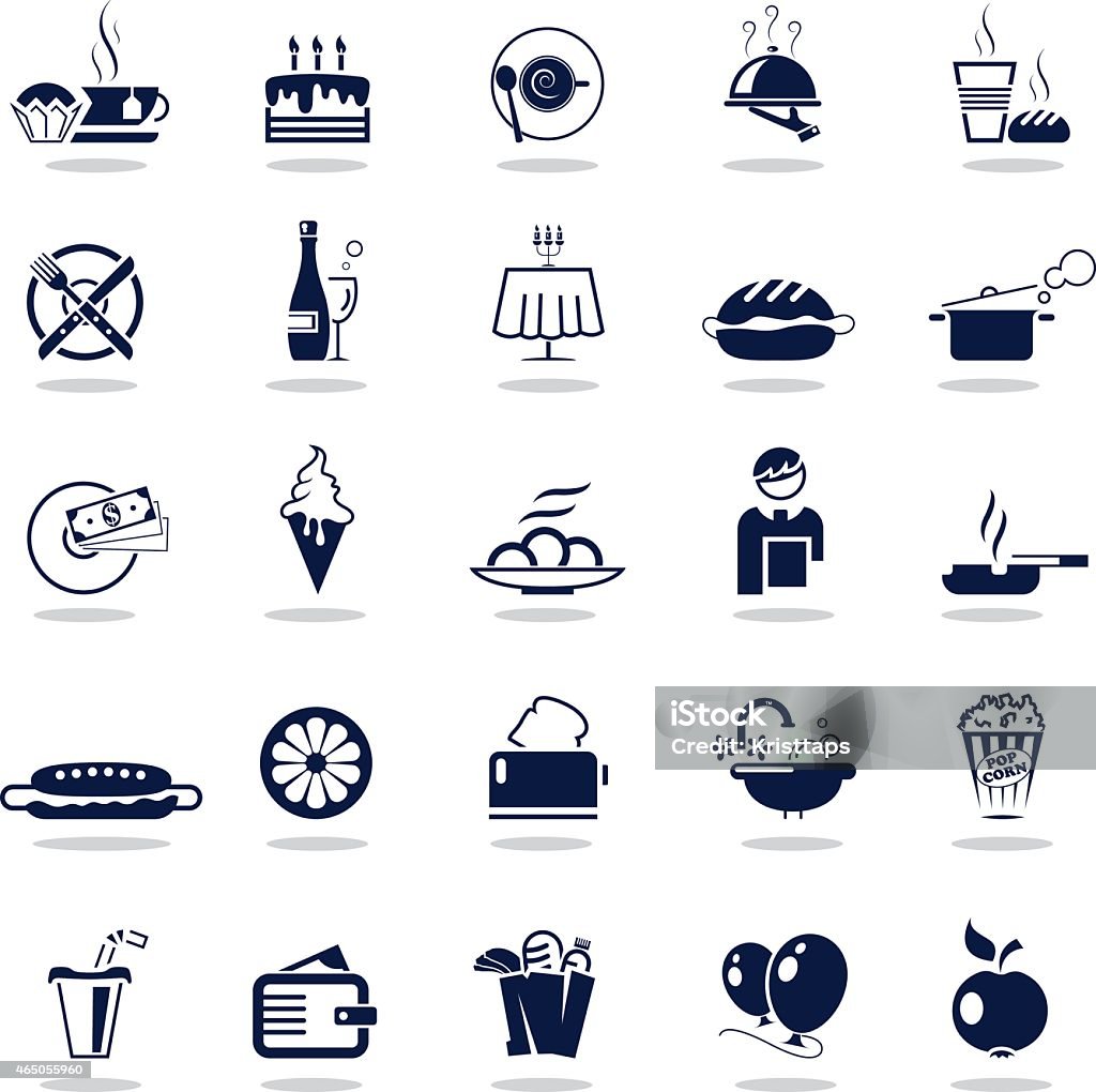 Sencillos iconos-Azul oscuro & restaurante Cafe - arte vectorial de 2015 libre de derechos