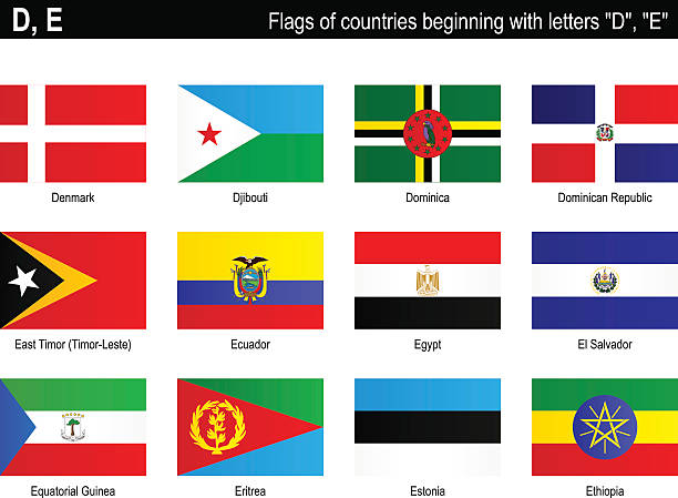 Flags of countries - "D", "E" Flags of countries beginning with letters "D", "E" flag of djibouti stock illustrations