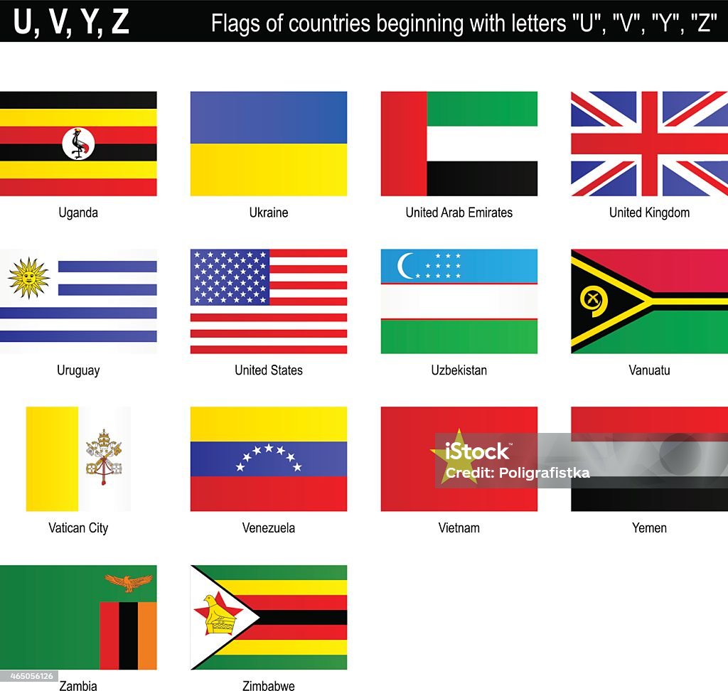 Banderas de países de "U", "V", "Y", "Z" - arte vectorial de 2015 libre de derechos