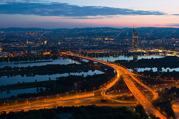 istock Vienna at night with Danube River & Island (Donauinsel). 465056670