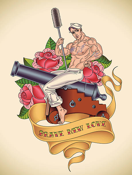 illustrazioni stock, clip art, cartoni animati e icone di tendenza di bel tatuaggio marinaio - ramrod